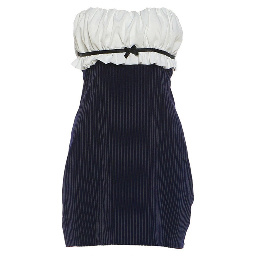 Zara Fall Pure Ruffle Patchwork Preppy Colorblock Strapless Dress - Picture 6 of 6